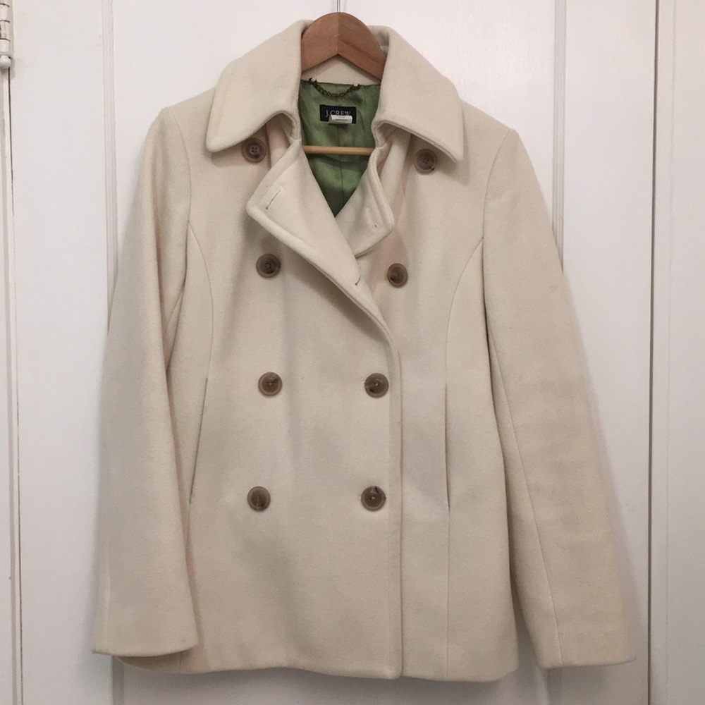 J. Crew Cream Pea Coat with Thinsulate